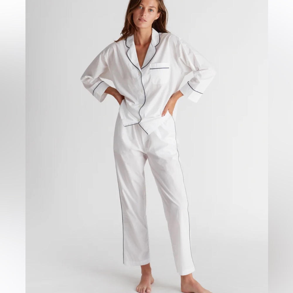 Sleepy Jones White Poplin Marina Long Sleeve 100% Cotton Pajamas Set Size S
